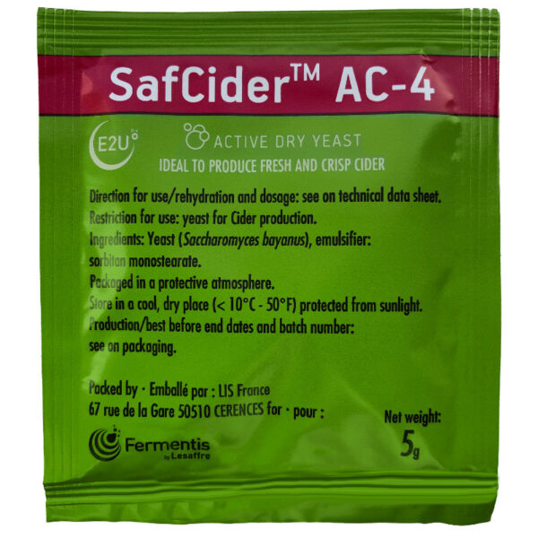 Fermentis Safcider AC-4  Dry Cider Yeast, 5 grams
