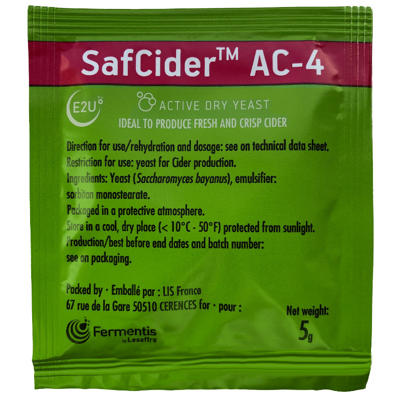 Fermentis Safcider AC-4  Dry Cider Yeast, 5 grams