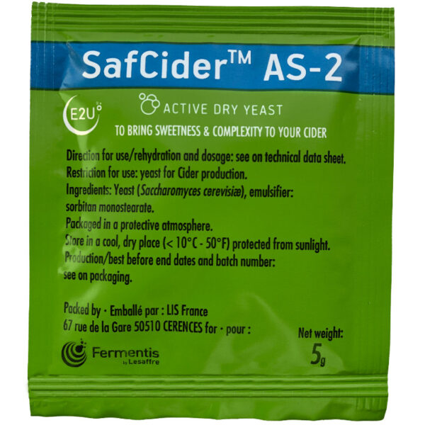 Fermentis Safcider AS-2 Dry Cider Yeast, 5 grams