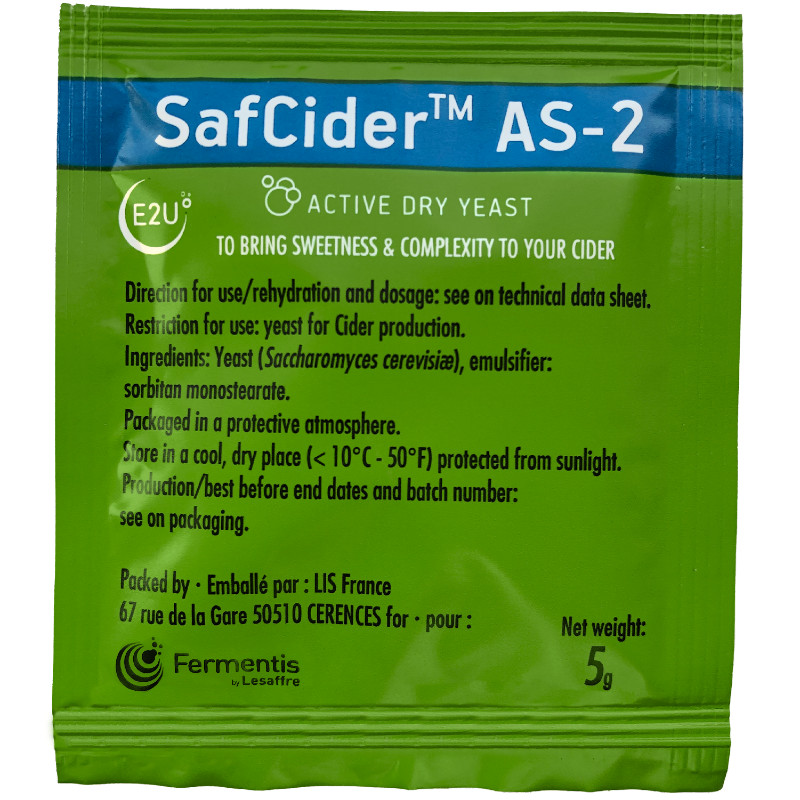 Fermentis Safcider AS-2 Dry Cider Yeast, 5 grams