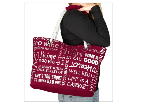 Burgundy Wine Designed Canvas Shoulder Bag - Image 2