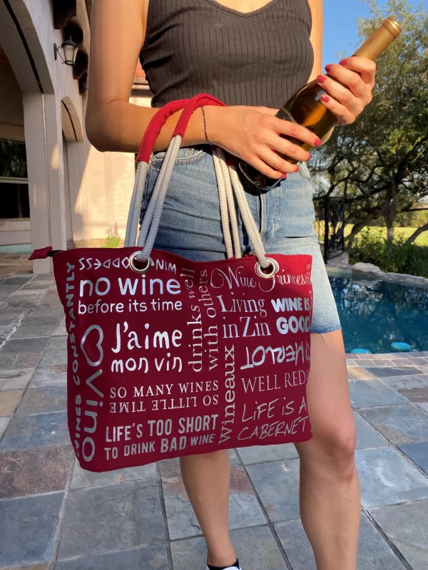 Burgundy Wine Designed Canvas Shoulder Bag - Image 3